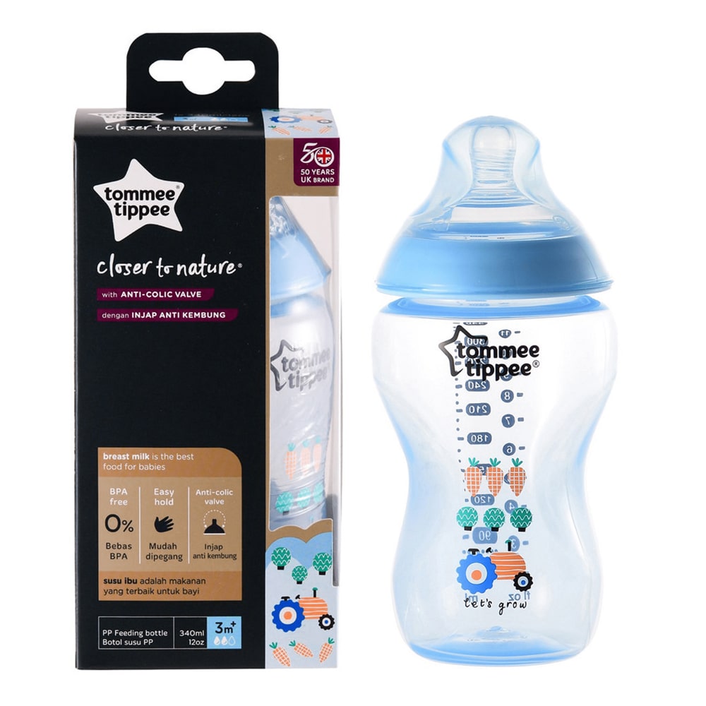 Tommee Tippee Colored Bottle 12OZ – Blue – Pure Joy