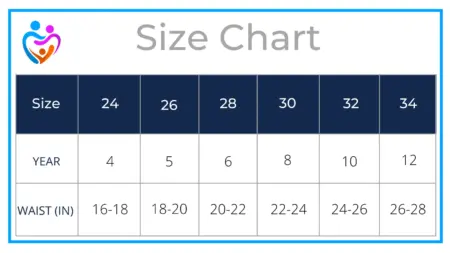 White Kids Underwear, size chart