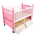 Wooden Baby Cot & Cradle with Mosquito Net White & Pink