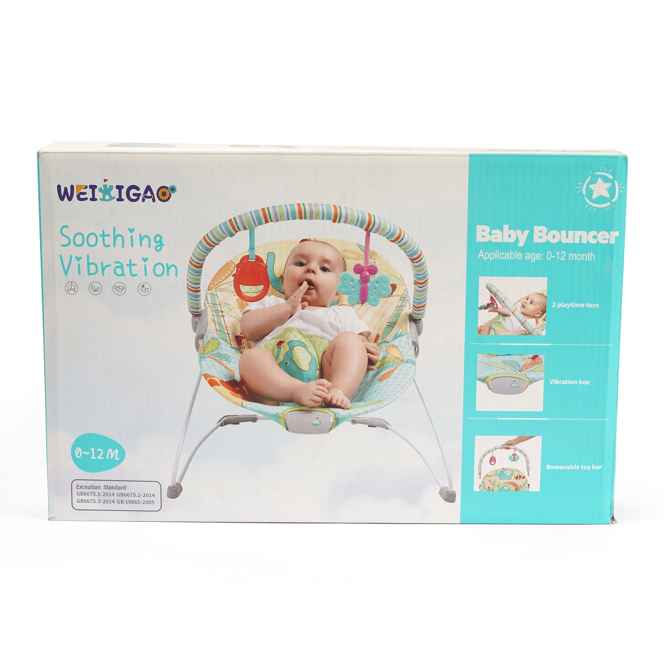 Soothing Vibrations Baby Bouncer - Blue - WEIKIGAC