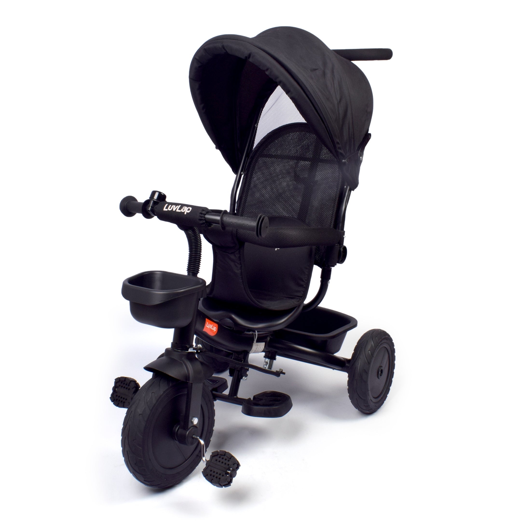 2 In 1 Kids Tricycle With Canopy and Push Bar - Black
