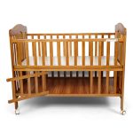 Brown Wooden Baby Cot with Wheels
