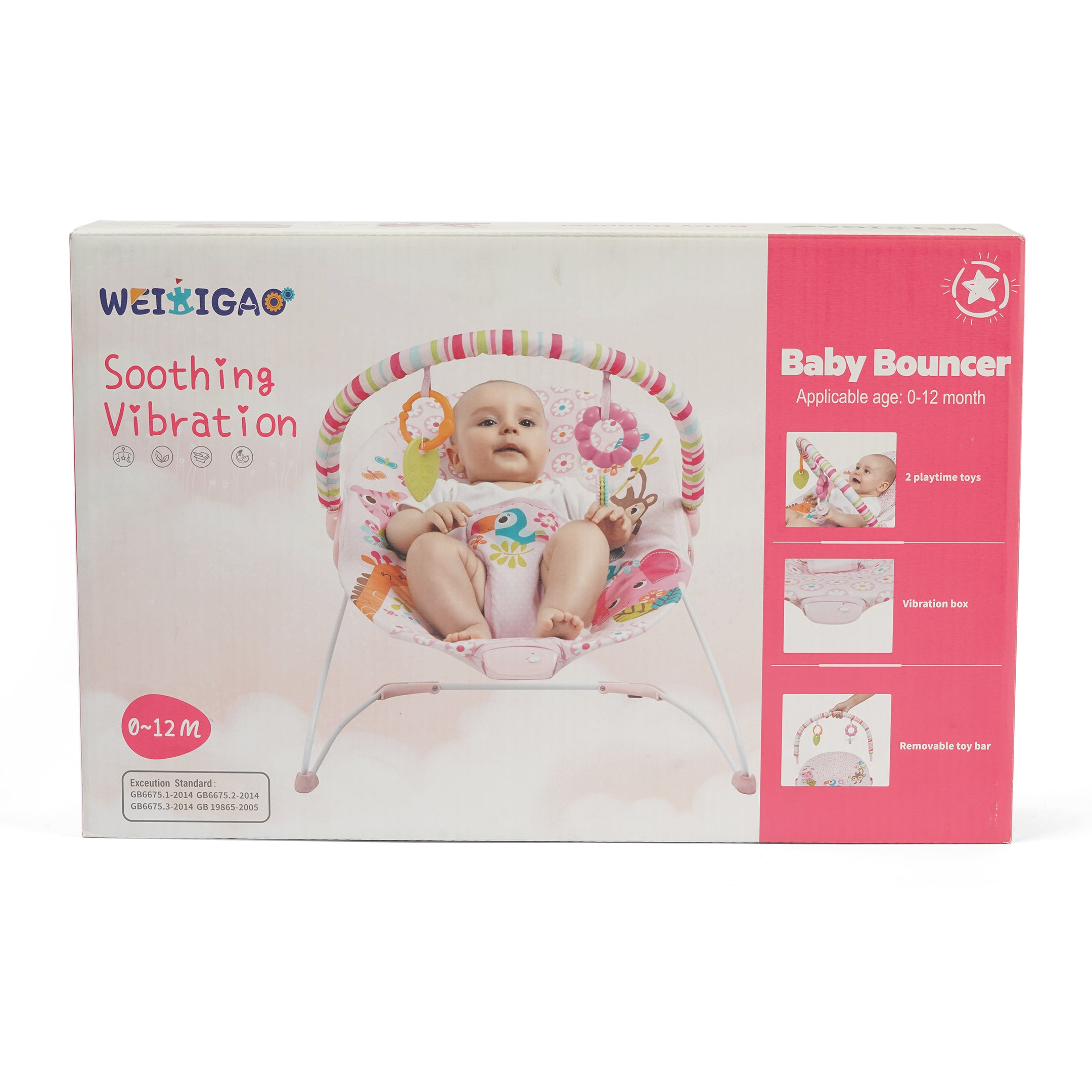 Soothing Vibrations Baby Bouncer - Pink - WEIKIGAC