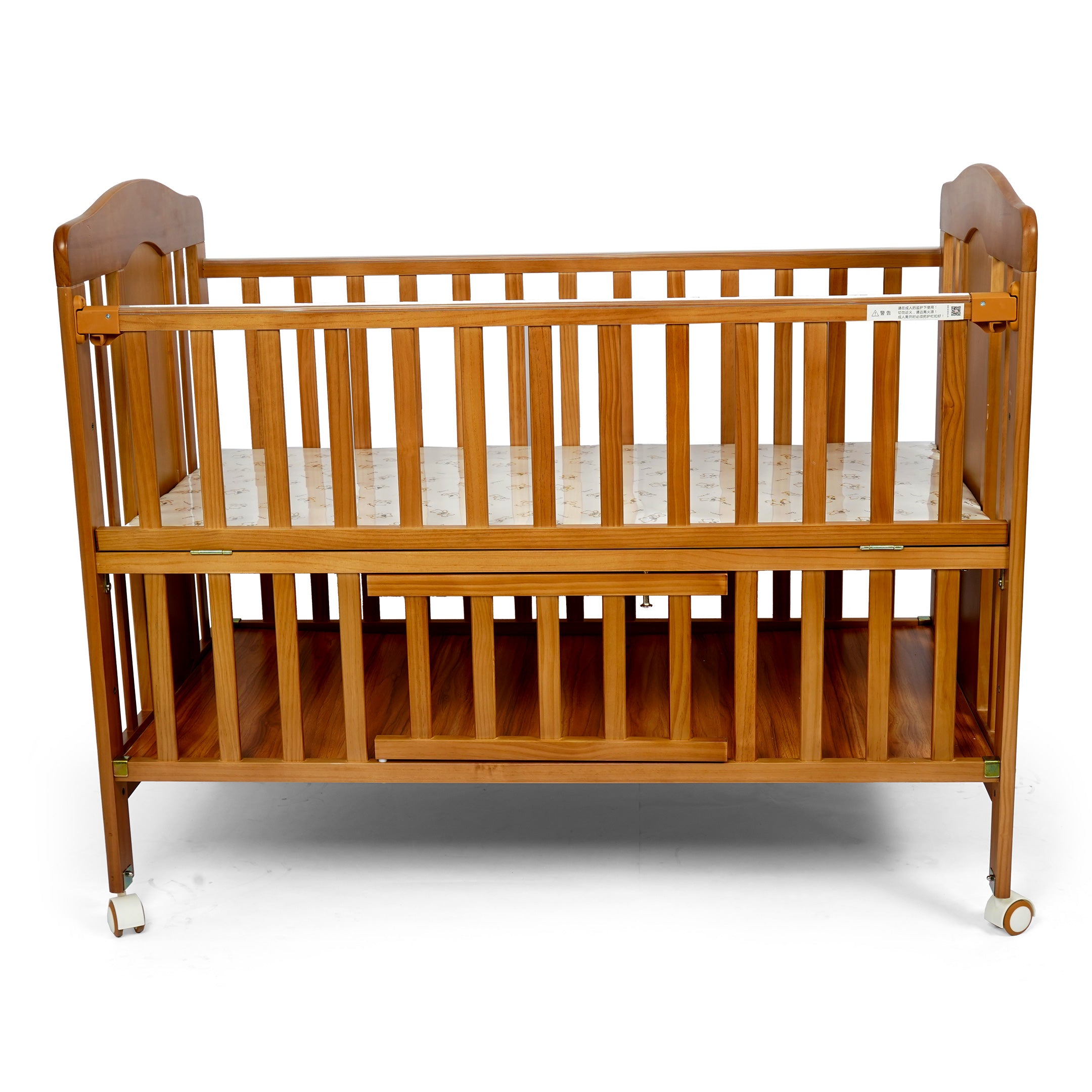 Brown Wooden Baby Cot with Wheels