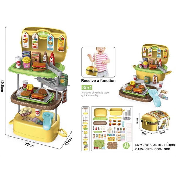 3 In 1 Kids Fast Food Shop Game Toy Set
