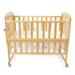 Brown Wooden Baby Cot with Wheels