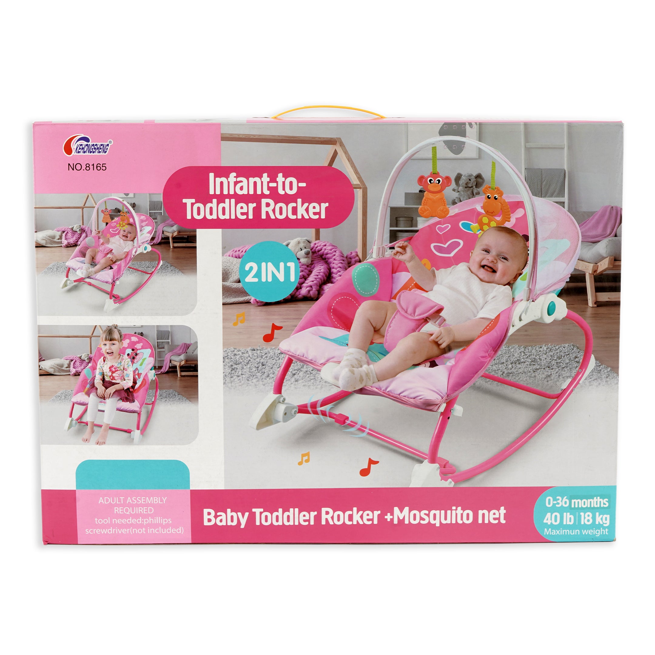 Infant to Toddler Rocker + Mosquito Net - Pink - Kehongsheng