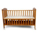Brown Wooden Baby Cot with Wheels