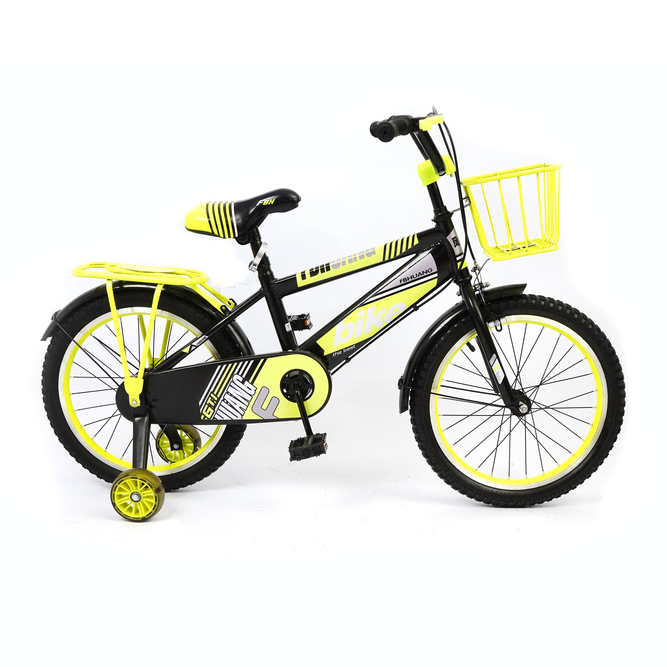 Kids Yellow Bicycle 18" 4 Wheels - FB Huang