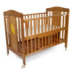 Brown Wooden Baby Cot with Wheels