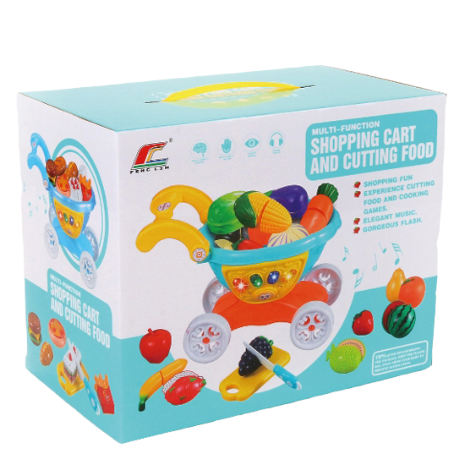 Multi Function Shopping Cart and Cutting Food Game Toy Set