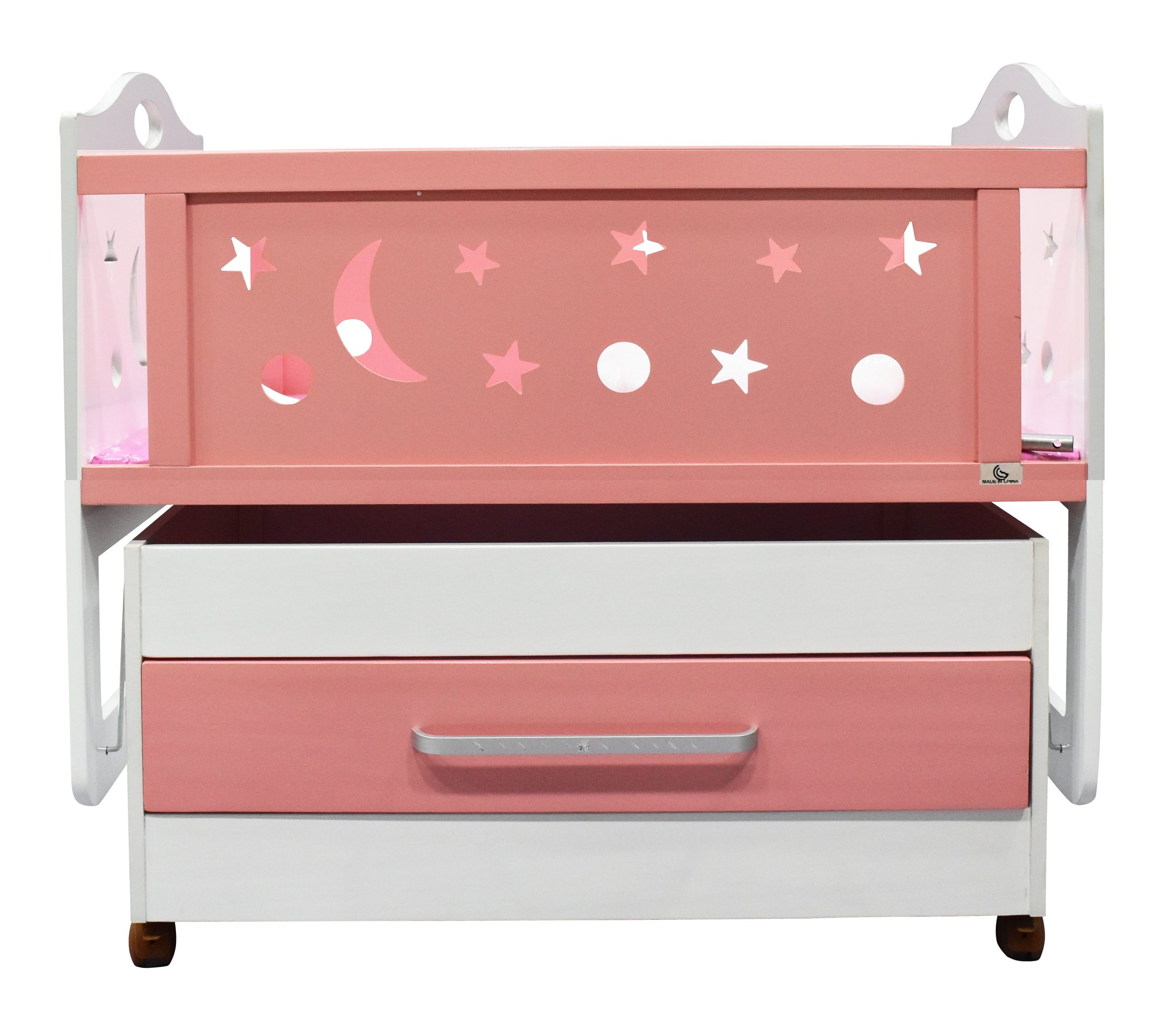Wooden Baby Cot & Swing White & Pink