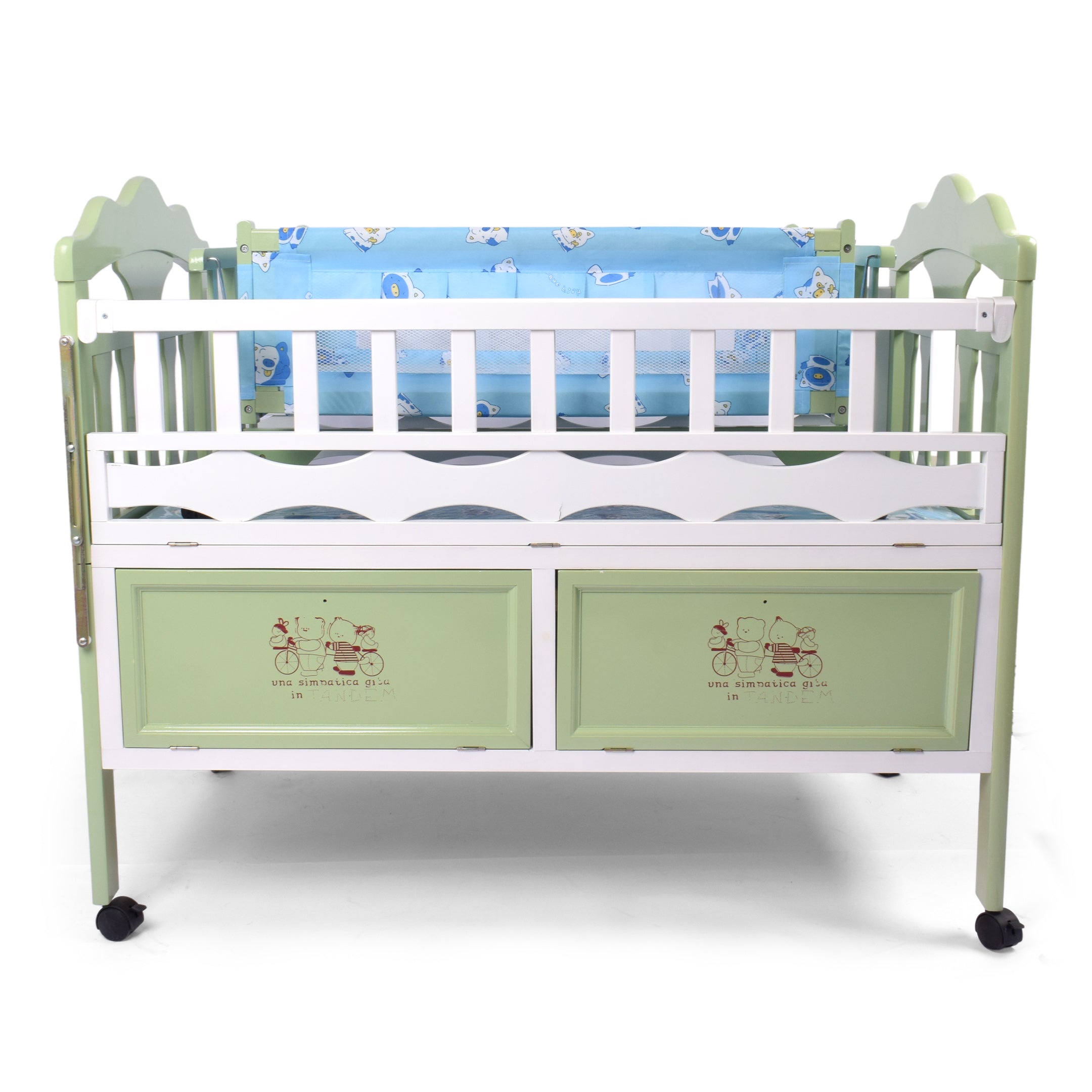 Wooden Baby Cot with Drawers Green