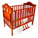 Wooden Baby Cot With Wheels Brown