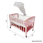 Wooden Baby Cot White & Pink with Mosquito Net