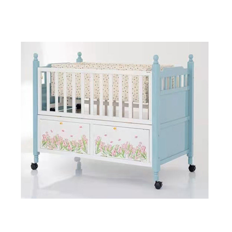 Wooden Baby Cot & Cradle White & Blue