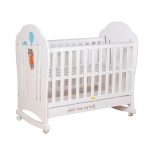 White Wooden Baby Cot with Wheels