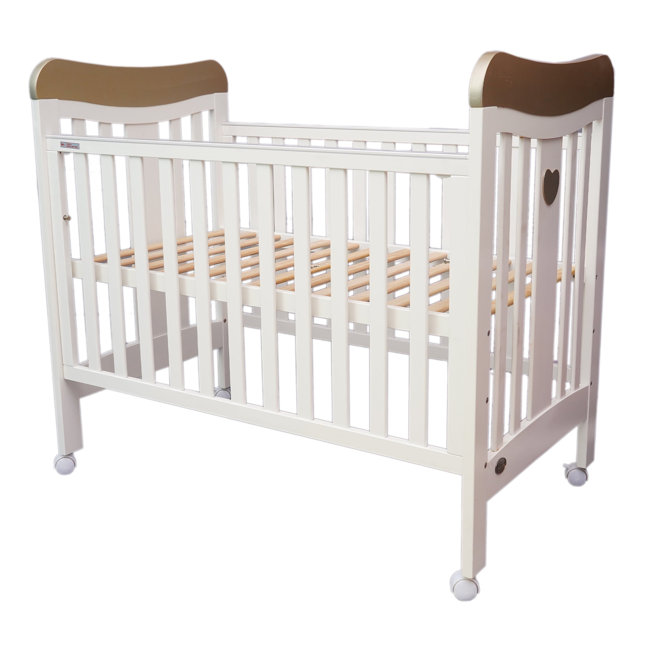White Wooden Baby Cot with Wheels