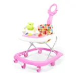 Baby Walker with Push Bar – Pink – Cow Shape – W208