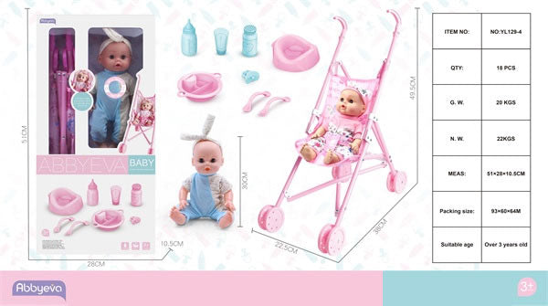 Baby Doll with Baby Pram and Many Fun Items - Abbyeva