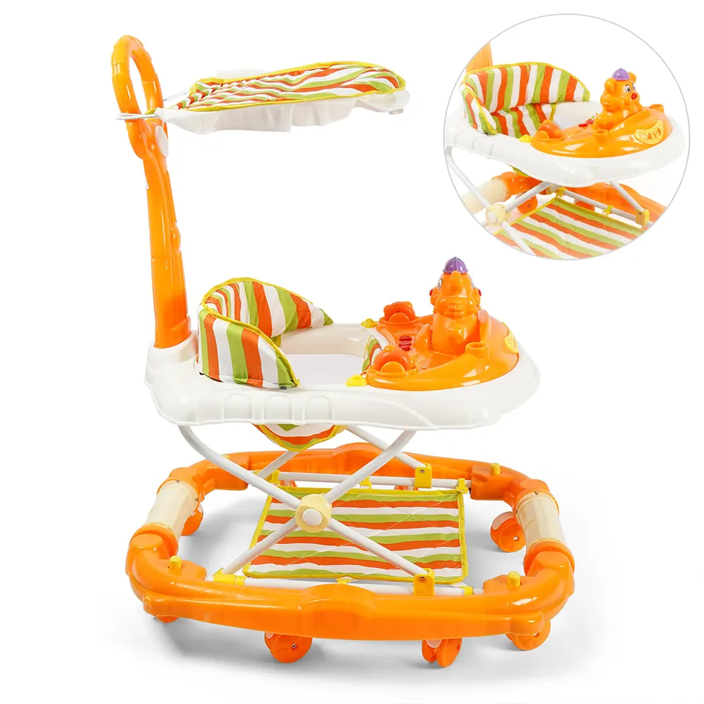 Lion Face Baby Walker With Canopy & Push Bar side view- 6293