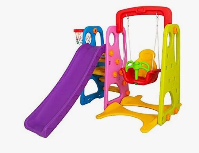 2 In 1 Kids Slide With Basket Ball and Swing Set