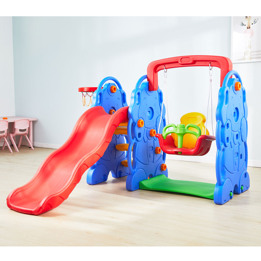 2 In 1 Kids Slide With Basket Ball and Swing Set