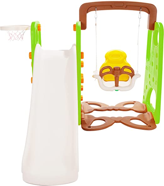2 In 1 Kids Slide With Basket Ball and Swing Set