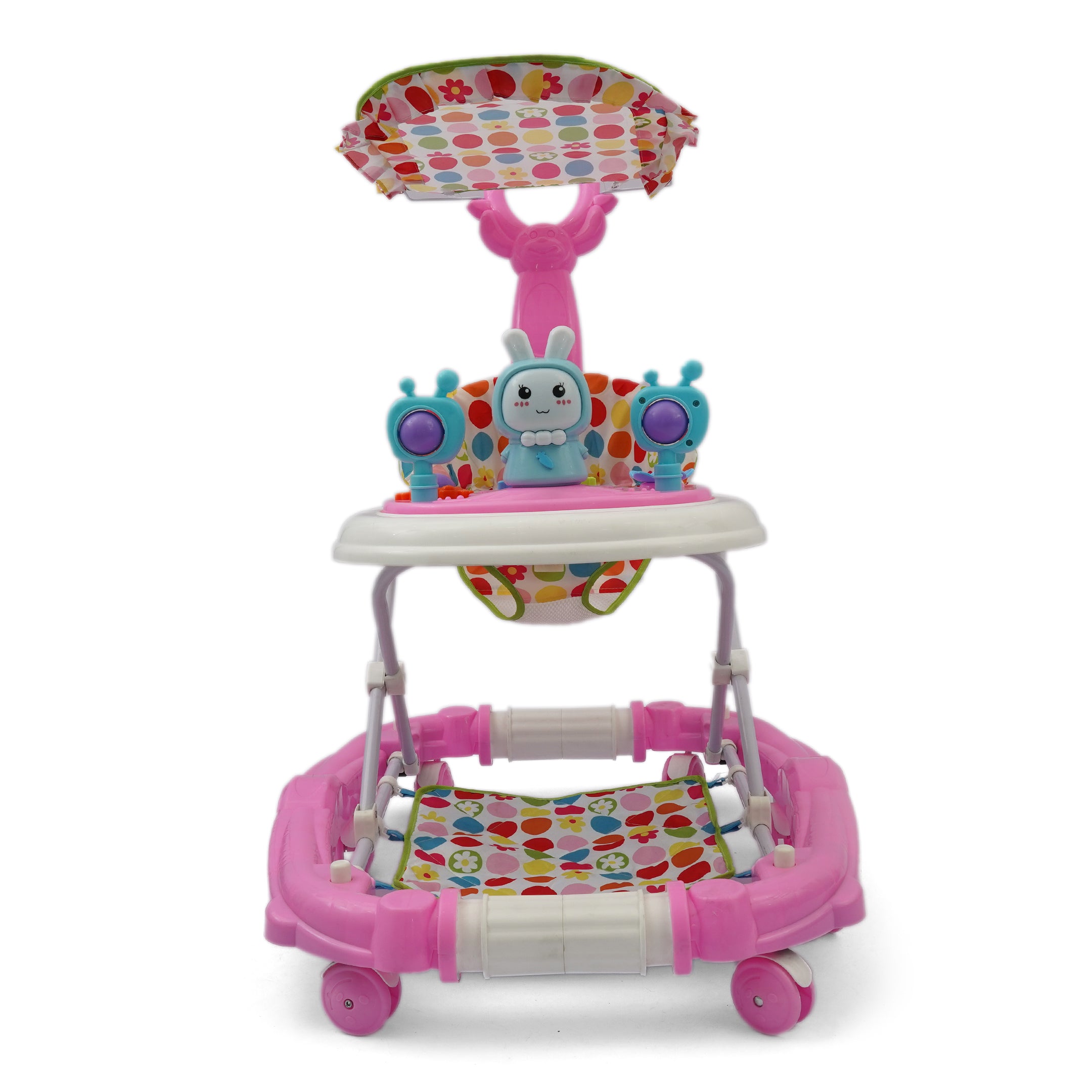 3-in-1 Baby Walker - Bunny Tray & Canopy - Pink