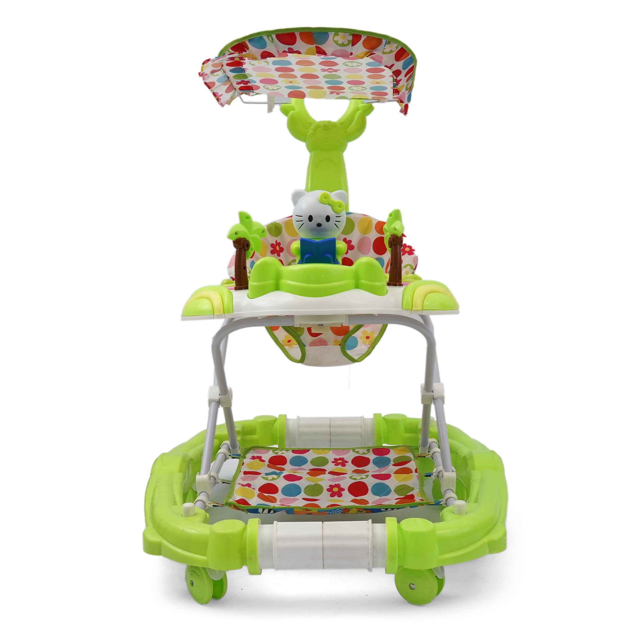 3-in-1 Baby Walker - Kitty Tray & Canopy - Green