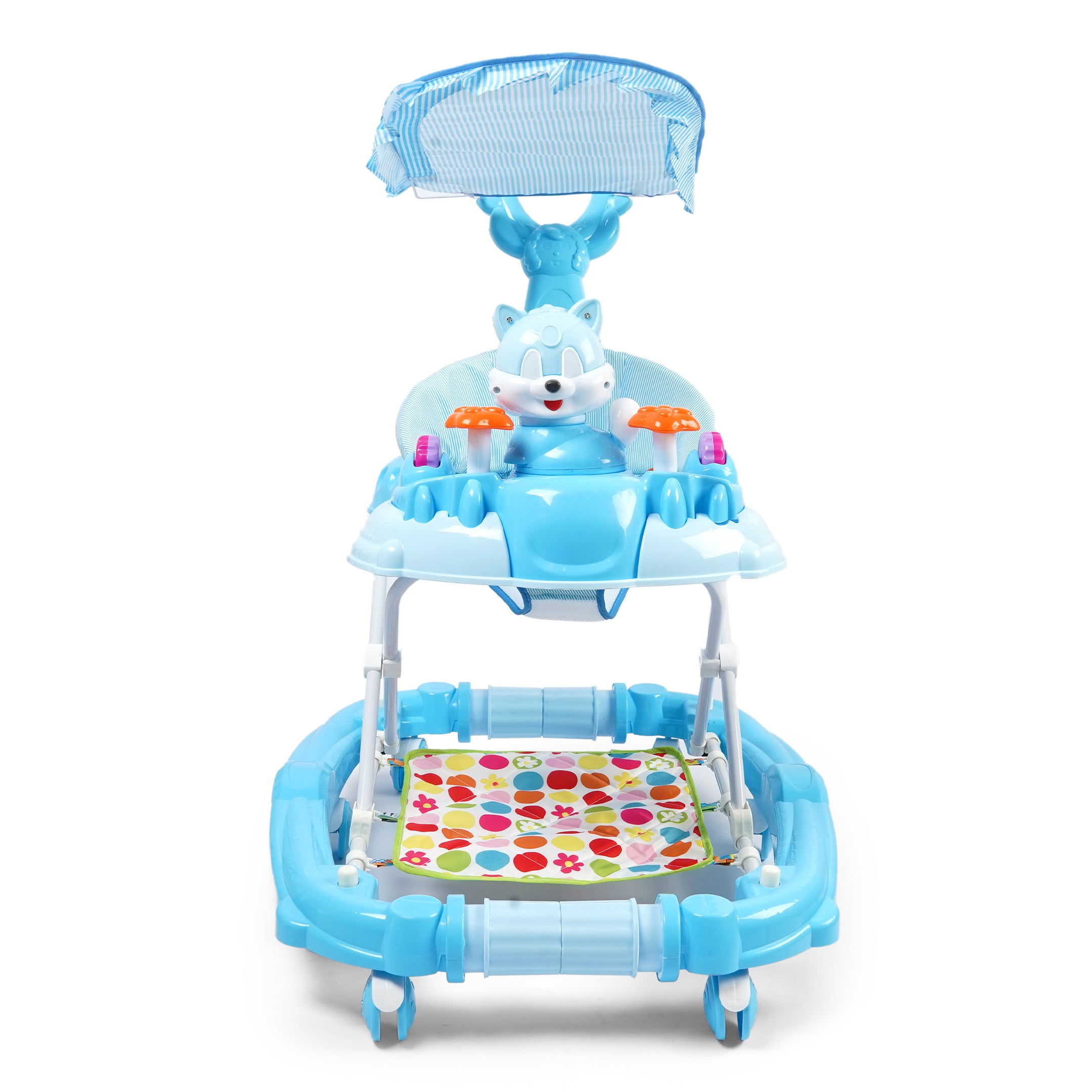 Baby Walker with Canopy & Push Bar - Blue