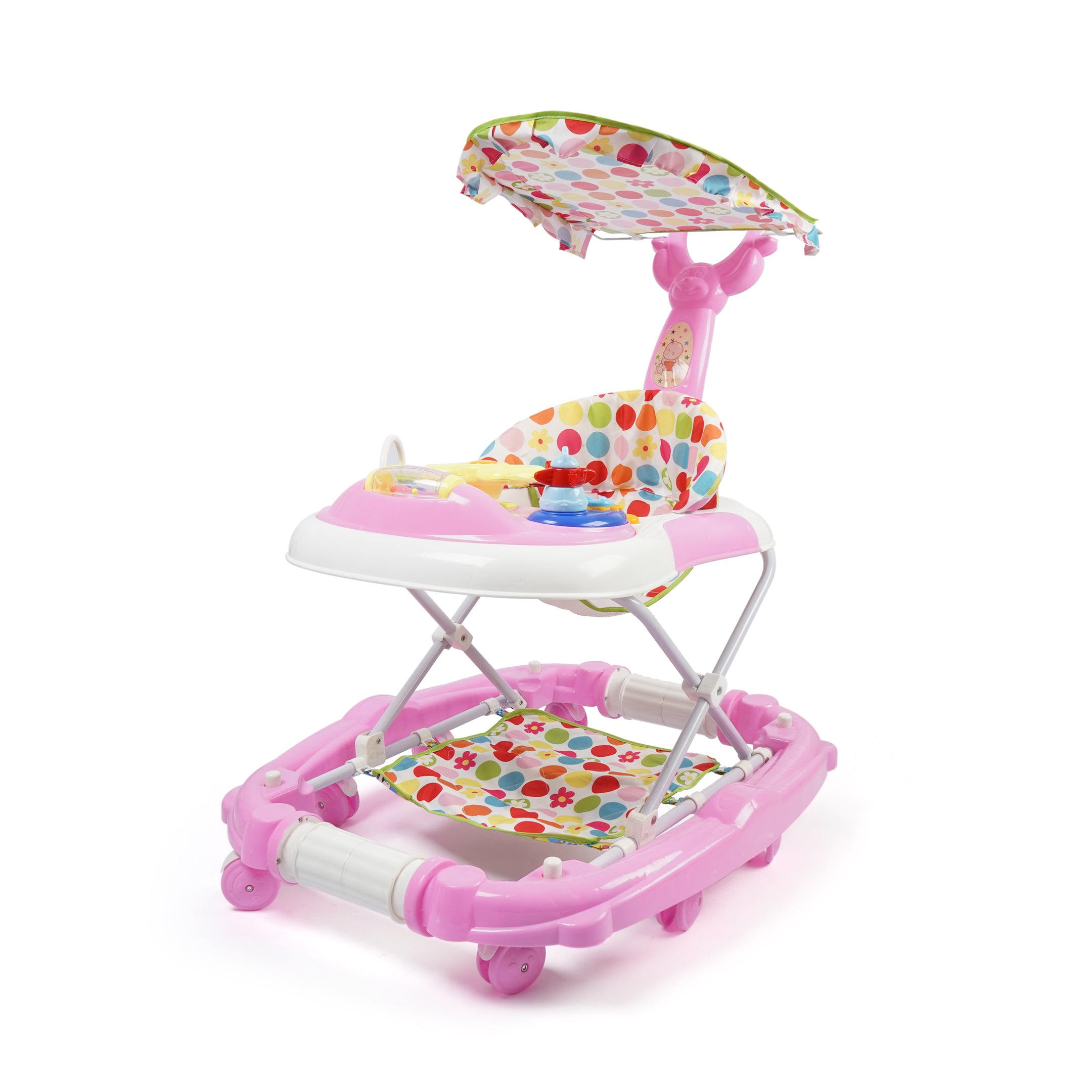 3-in-1 Baby Walker with Canopy & Push Bar - Pink